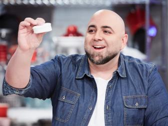 Host Duff Goldman preparing his dish, Homemade S'Mores, as seen on Food Network's Holiday Baking Championship: Duff's Sweet Spot, Season 3.