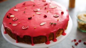Lemon Almond Cake with Cranberry Glaze